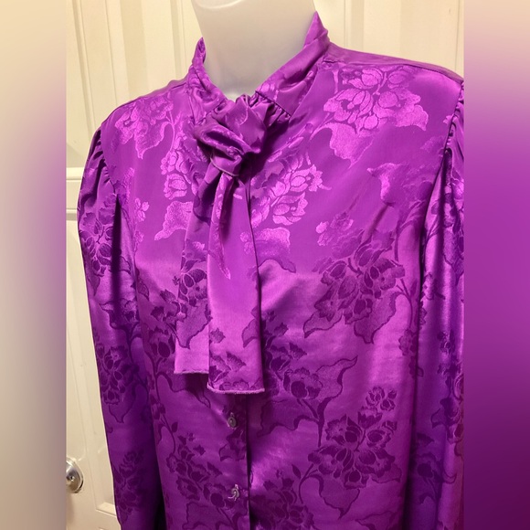 vintage blouse size 16 purple floral long sleeve ruffle - Picture 2 of 6